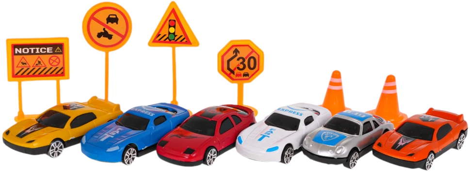 Ramiz Žaislinis sunkvežimis su priekaba ir automobiliais