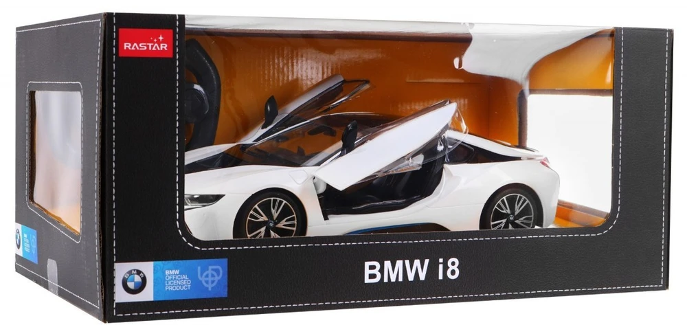 BMW i8 balta RASTAR modeliai 1:14 Nuotolinio valdymo automobilis + 2,4 GHz nuotolinio valdymo pultas
