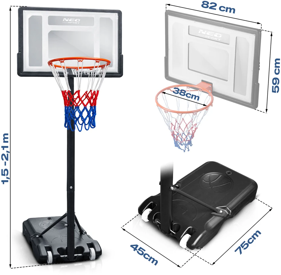 Reguliuojamas didelis laisvai stovintis krepšinio stovas 150-210 cm Neo-Sport NS-280