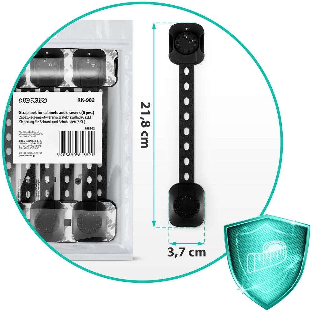 Ricokids 798202 juodos apsaugos nuo spintelių atidarymo, 6 vnt