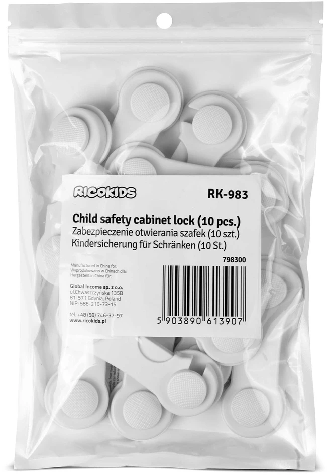 Ricokids 798300 balta apsauga nuo spintelių atidarymo, 10 vnt.