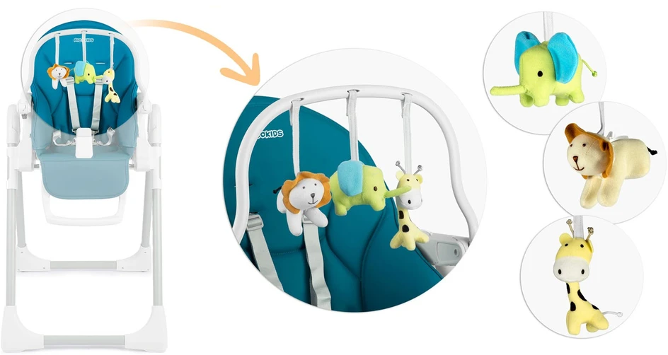 Ricokids Belo maitinimo kėdutė su staliuku, batutu, tamsiai mėlyna + apsauginis lankelis