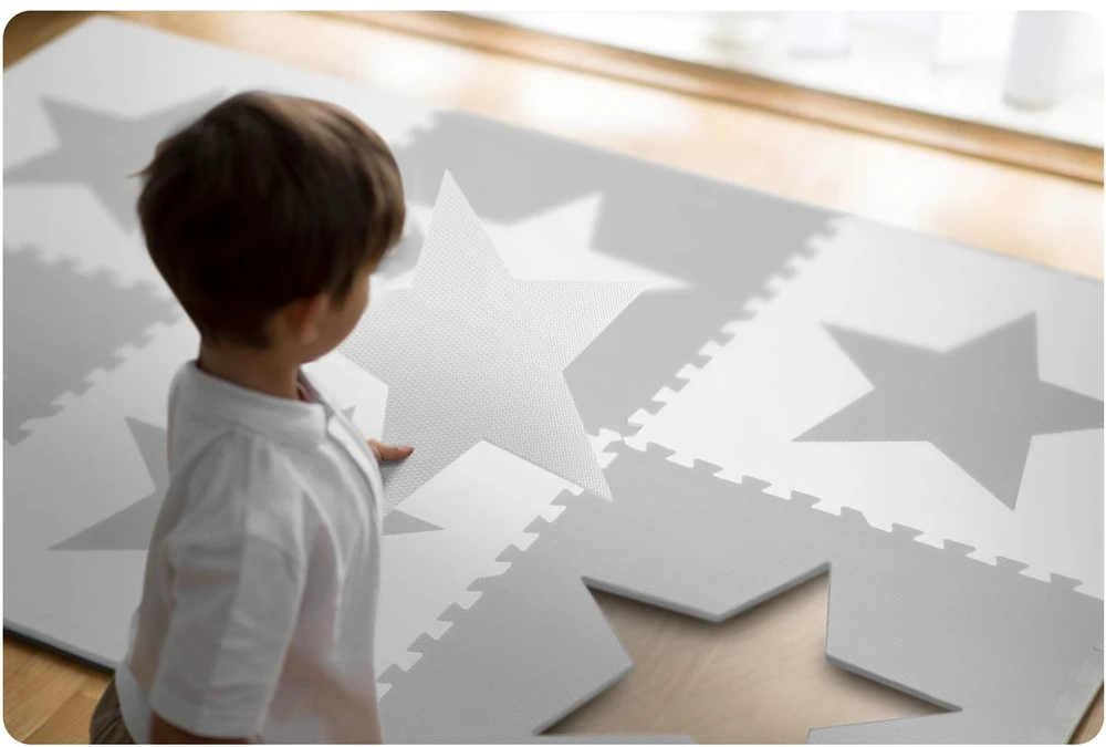 Ricokids Didelis putplasčio dėlionės kilimėlis, putplasčio šachmatų lentos raštas, 180x180 cm, 9 vnt. - žvaigždutės
