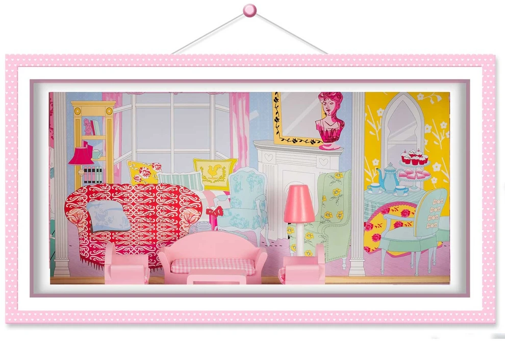 Ricokids Didelis medinis lėlių namelis, trijų aukštų, su liftu ir LED lempute