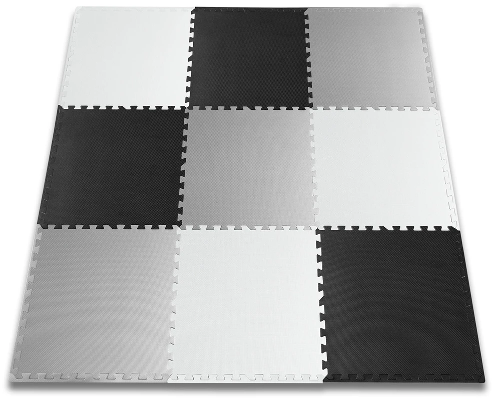 Didelis putplasčio dėlionės kilimėlis šachmatų lentos formos Ricokids 180x180cm 9 vnt.