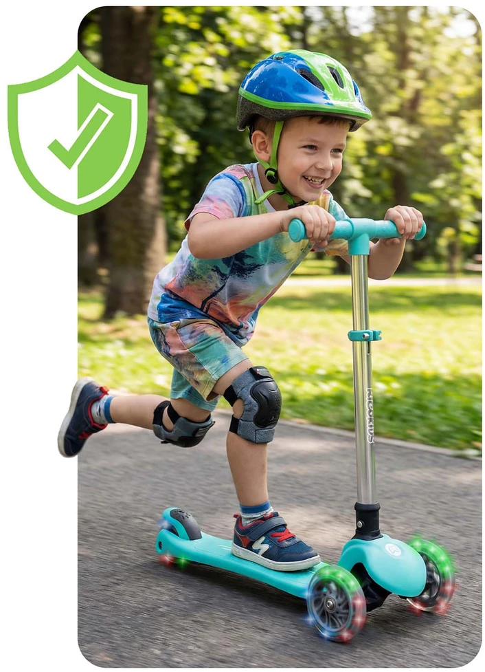 Ricokids Glow triratis vaikų balansinis paspirtukas šviečiantis tamsoje turkio spalvos