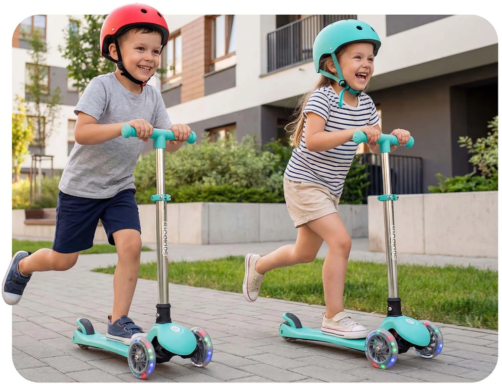 Ricokids Glow triratis vaikų balansinis paspirtukas šviečiantis tamsoje turkio spalvos