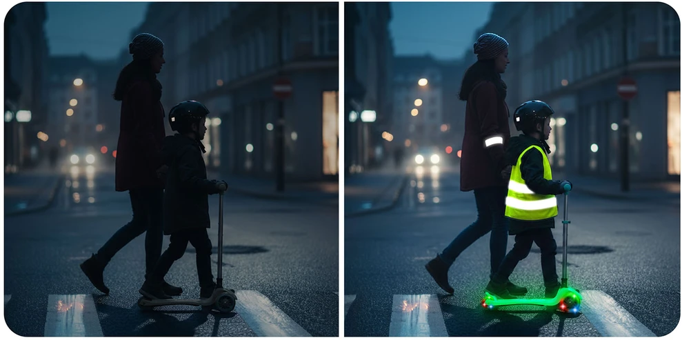 Ricokids Glow triratis vaikų balansinis paspirtukas šviečiantis tamsoje turkio spalvos
