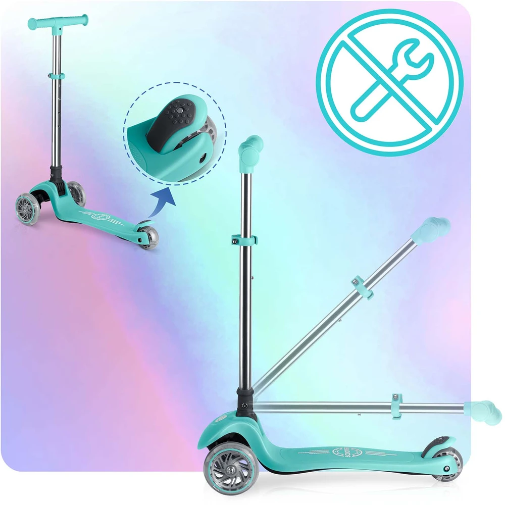 Ricokids Glow triratis vaikų balansinis paspirtukas šviečiantis tamsoje turkio spalvos