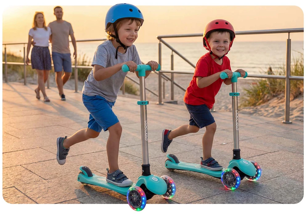 Ricokids Glow triratis vaikų balansinis paspirtukas šviečiantis tamsoje turkio spalvos