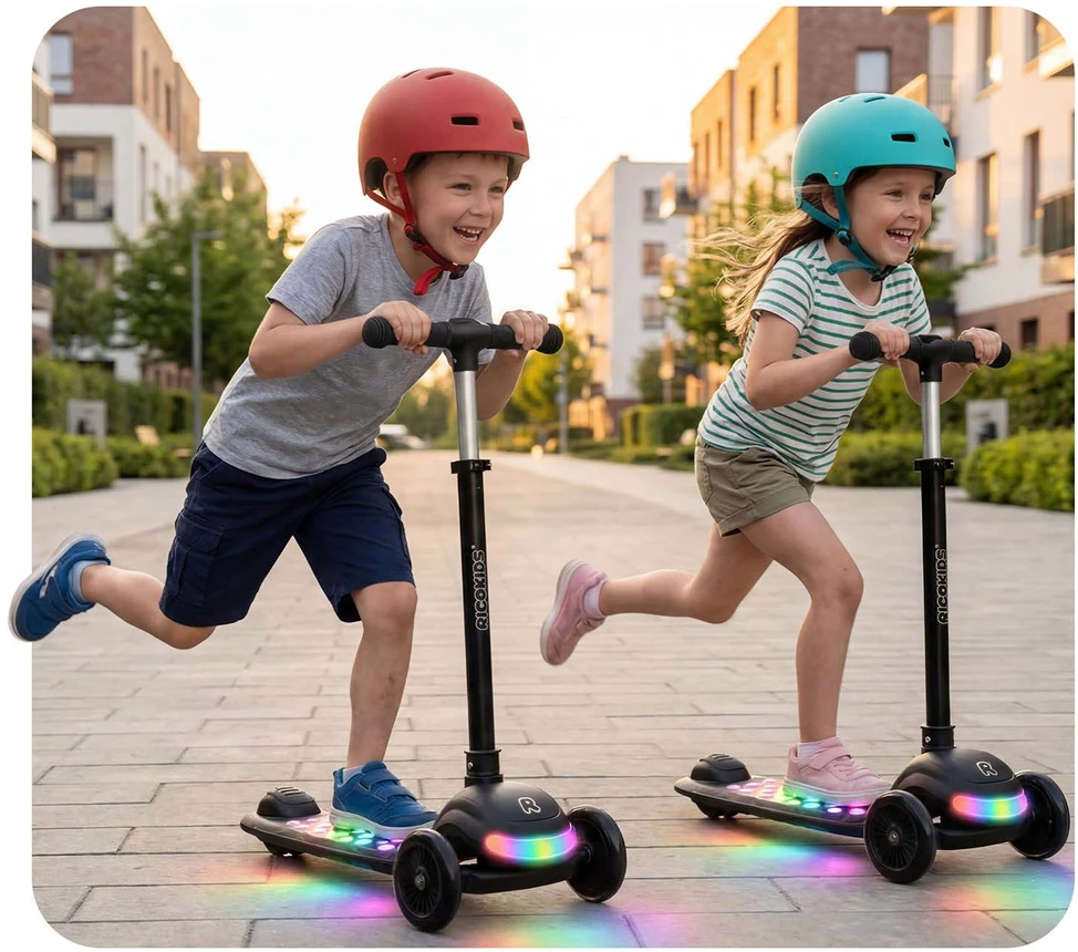 Ricokids Glowi juodas vaikiškas triračio balansinis paspirtukas su LED