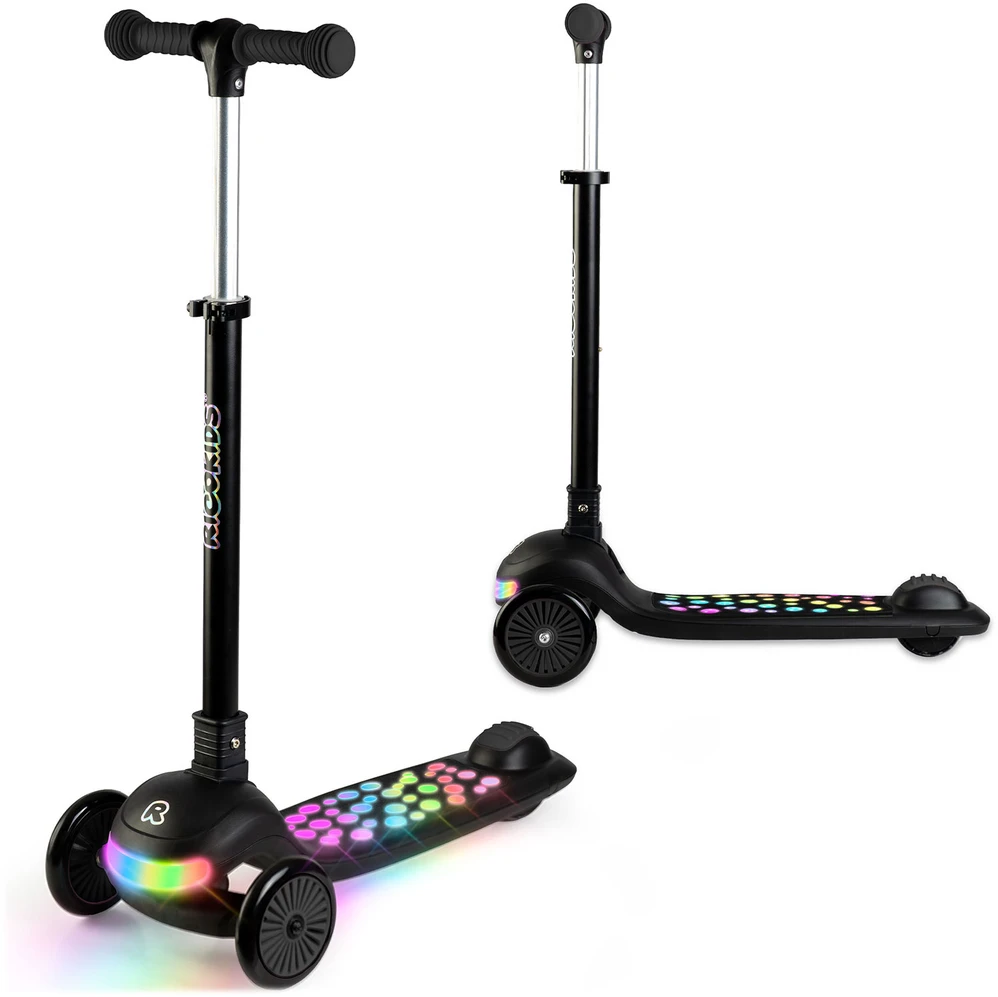 Ricokids Glowi juodas vaikiškas triračio balansinis paspirtukas su LED