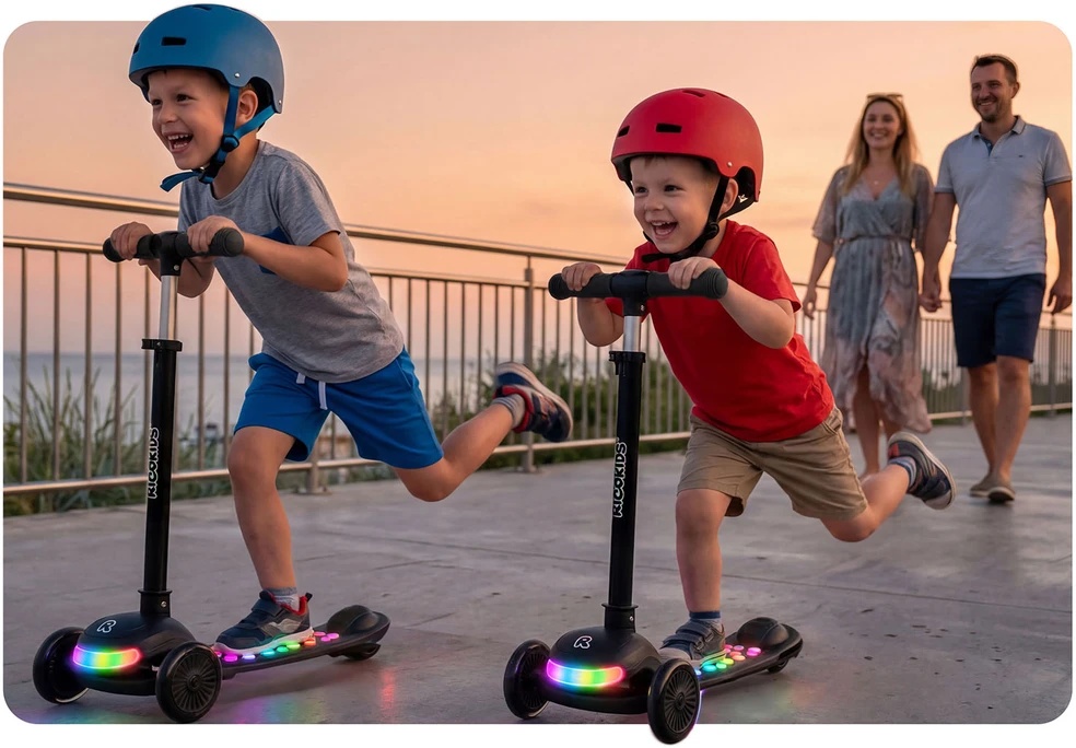 Ricokids Glowi juodas vaikiškas triračio balansinis paspirtukas su LED