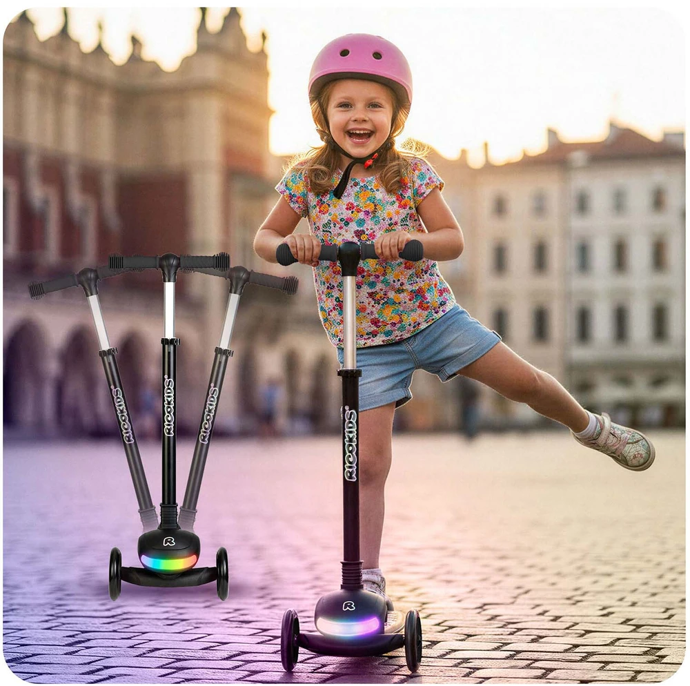 Ricokids Glowi juodas vaikiškas triračio balansinis paspirtukas su LED