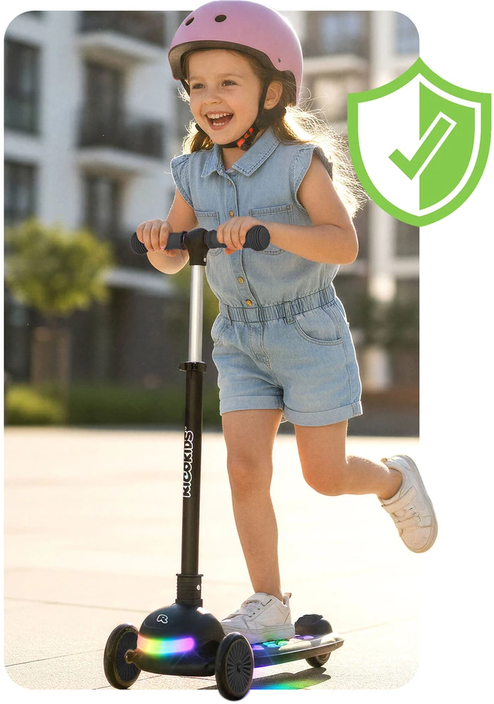 Ricokids Glowi juodas vaikiškas triračio balansinis paspirtukas su LED