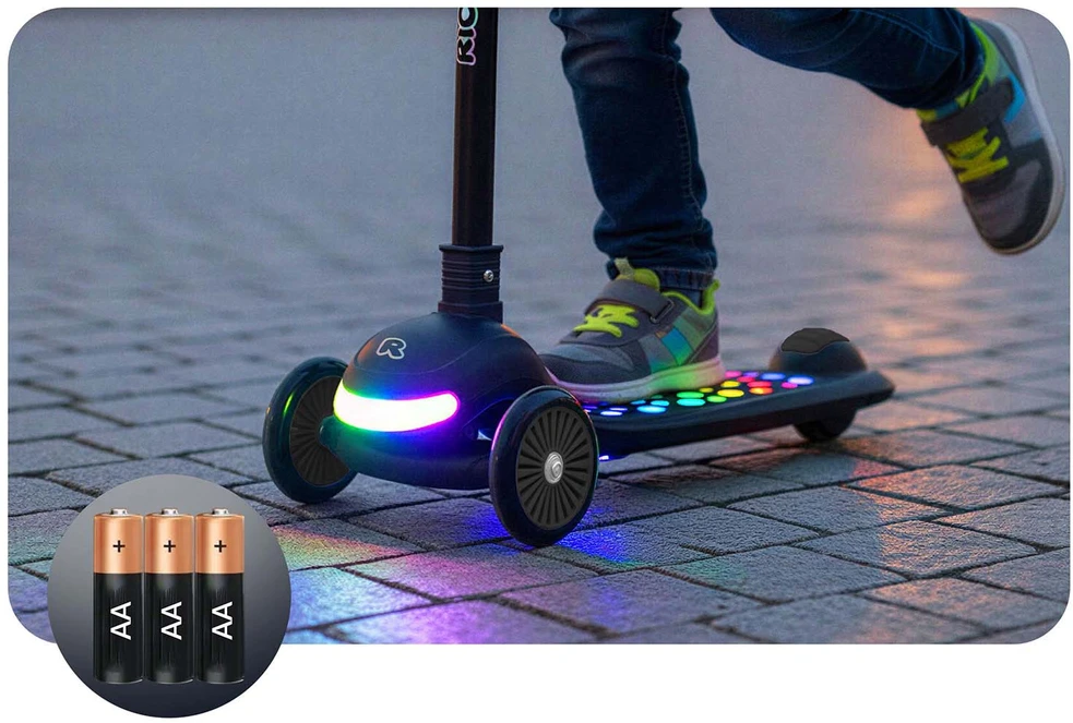 Ricokids Glowi juodas vaikiškas triračio balansinis paspirtukas su LED