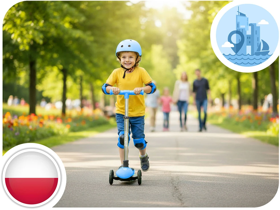 Ricokids Jelly mėlynas triratis vaikų balansinis paspirtukas, šviečiantis tamsoje