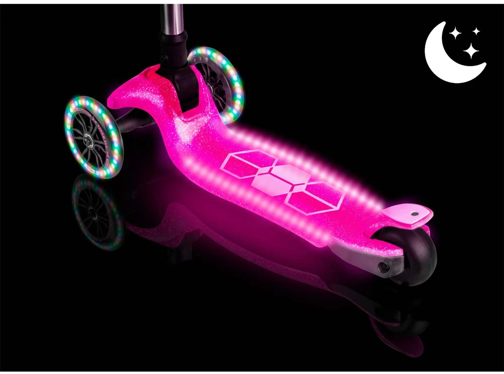Ricokids Jelly vaikiškas rožinis triračio balansinis paspirtukas su šviesomis tamsoje