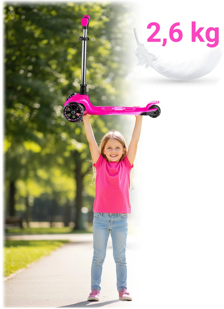 Ricokids Jelly vaikiškas rožinis triračio balansinis paspirtukas su šviesomis tamsoje