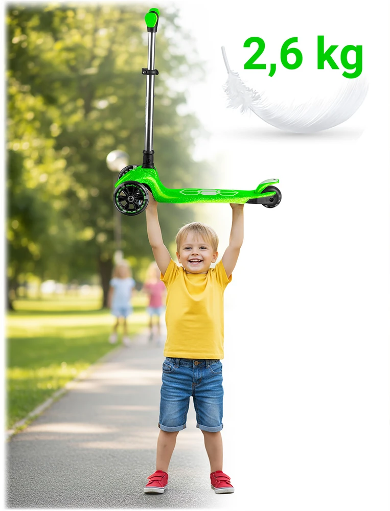 Ricokids Jelly vaikiškas žalias triračio balansinis paspirtukas su šviesomis tamsoje