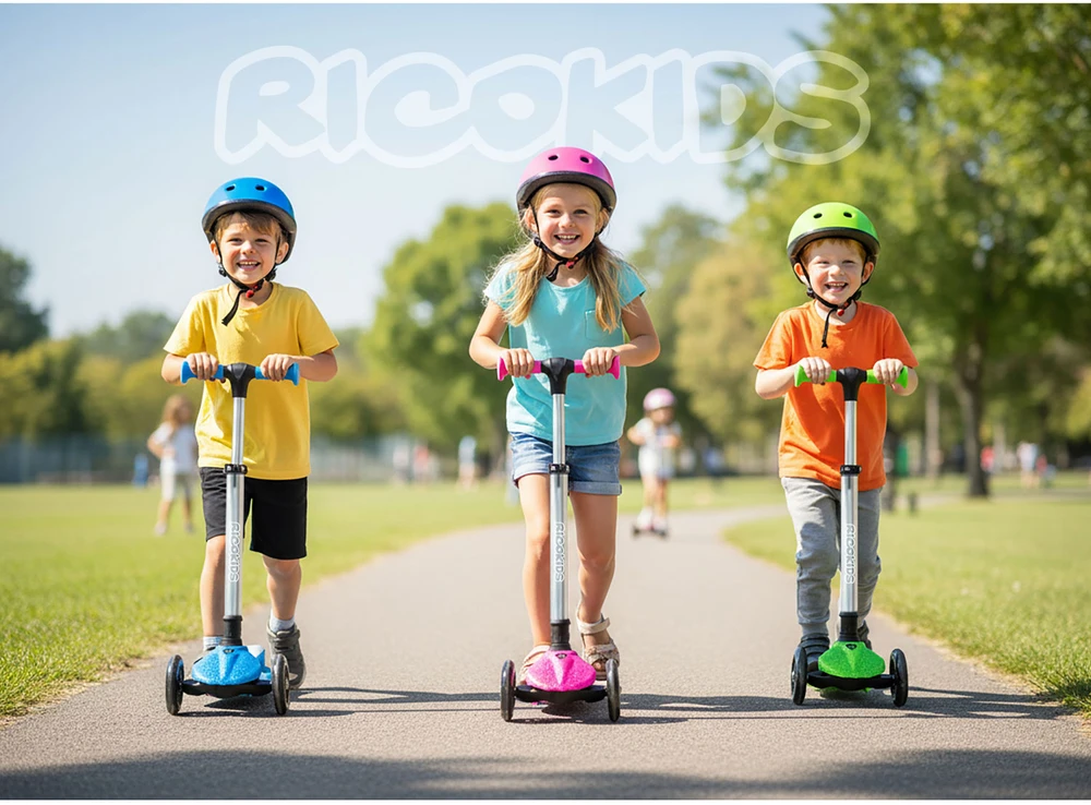 Ricokids Jelly vaikiškas žalias triračio balansinis paspirtukas su šviesomis tamsoje