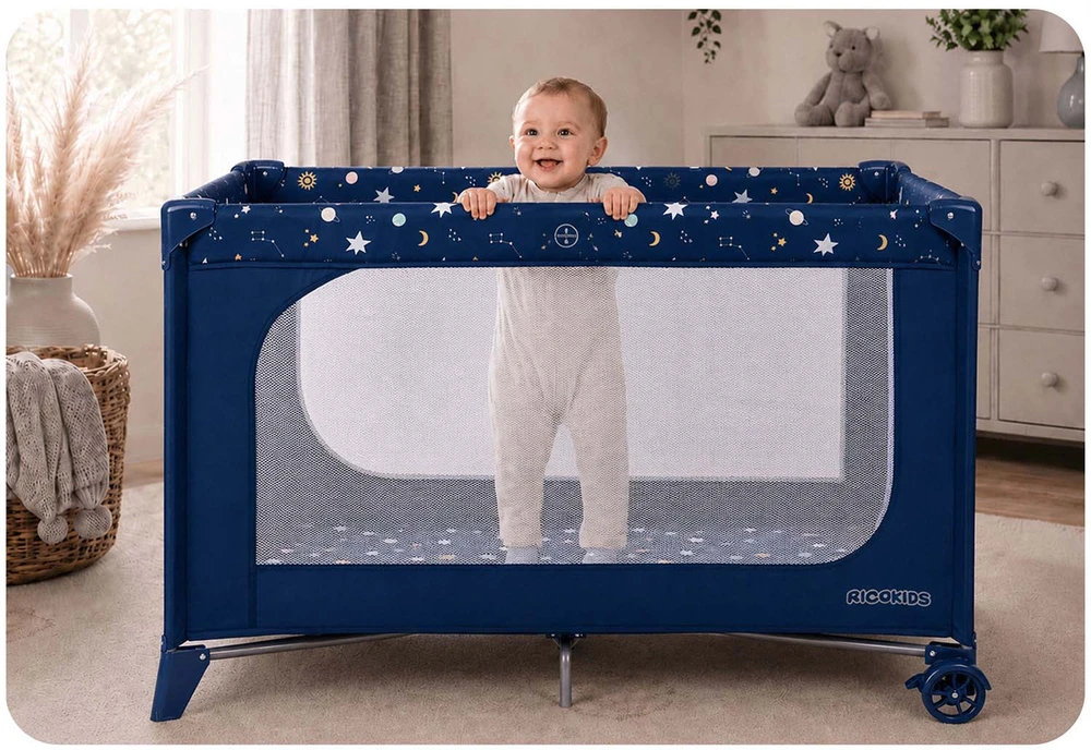 Kelioninė lovytė - maniežas, Ricokids, 125 x 65 x 78 cm