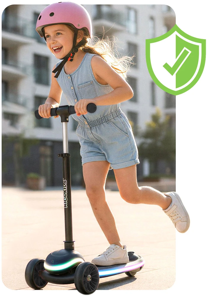 Ricokids Leddi vaikiškas juodas triračio balansinis paspirtukas su LED apšvietimu