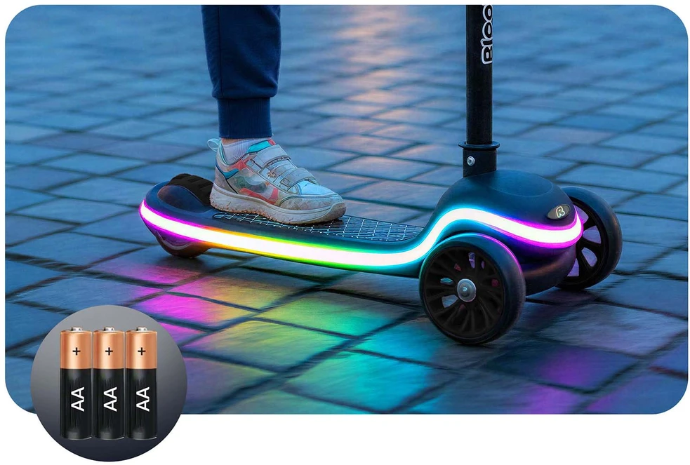 Ricokids Leddi vaikiškas juodas triračio balansinis paspirtukas su LED apšvietimu