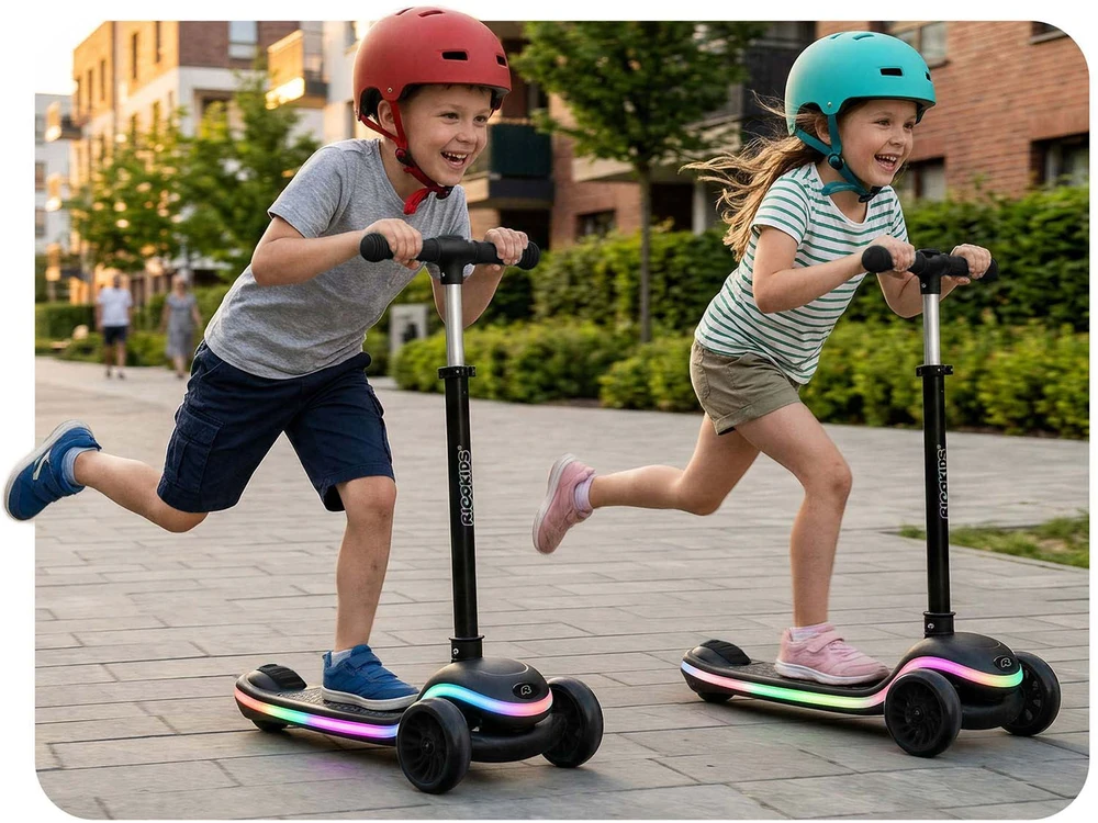 Ricokids Leddi vaikiškas juodas triračio balansinis paspirtukas su LED apšvietimu
