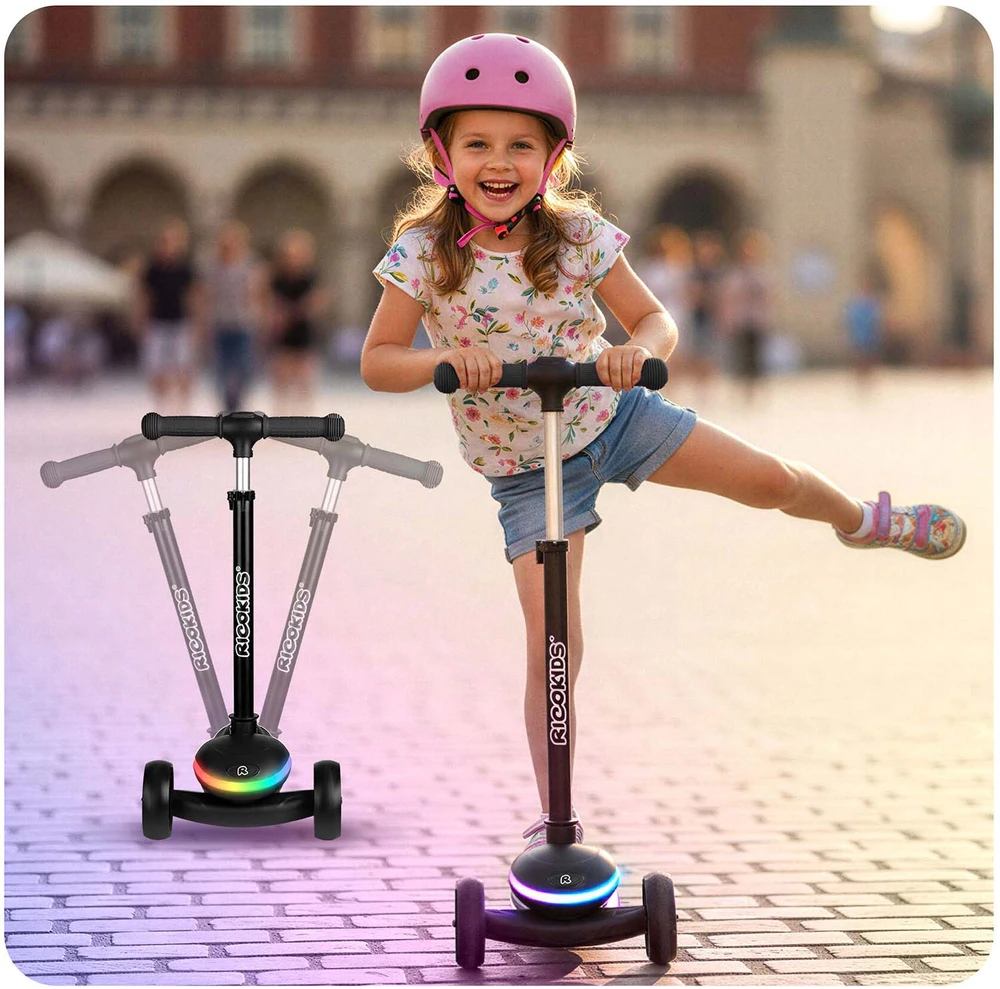 Ricokids Leddi vaikiškas juodas triračio balansinis paspirtukas su LED apšvietimu