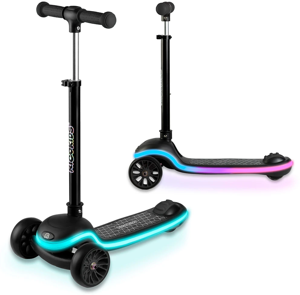 Ricokids Leddi vaikiškas juodas triračio balansinis paspirtukas su LED apšvietimu
