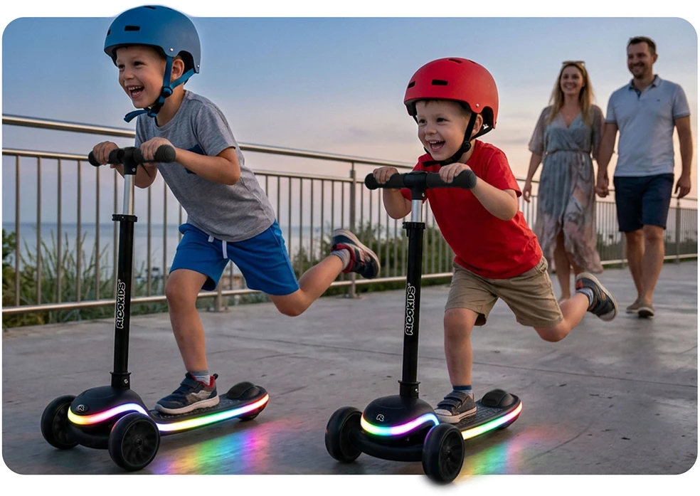Ricokids Leddi vaikiškas juodas triračio balansinis paspirtukas su LED apšvietimu