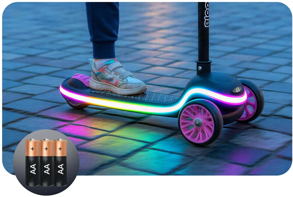 Ricokids Leddi vaikiškas triračio balansinis paspirtukas juodas-rožinis su LED apšvietimu