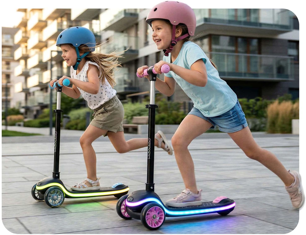 Ricokids Leddi vaikiškas triračio balansinis paspirtukas juodas-rožinis su LED apšvietimu