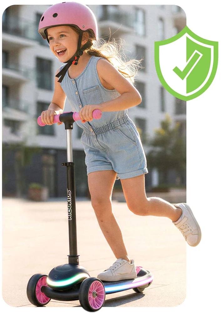 Ricokids Leddi vaikiškas triračio balansinis paspirtukas juodas-rožinis su LED apšvietimu
