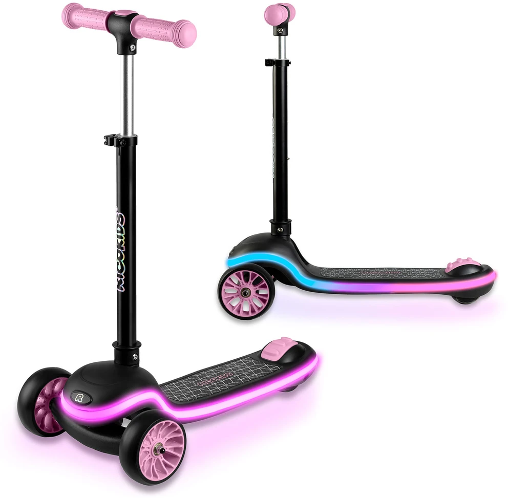 Ricokids Leddi vaikiškas triračio balansinis paspirtukas juodas-rožinis su LED apšvietimu