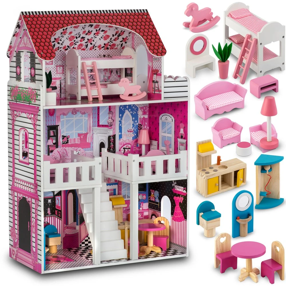 Ricokids Lėlių namelis su priedais 60x30x90 cm