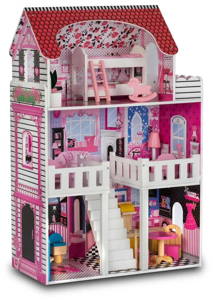 Ricokids Lėlių namelis su priedais 60x30x90 cm
