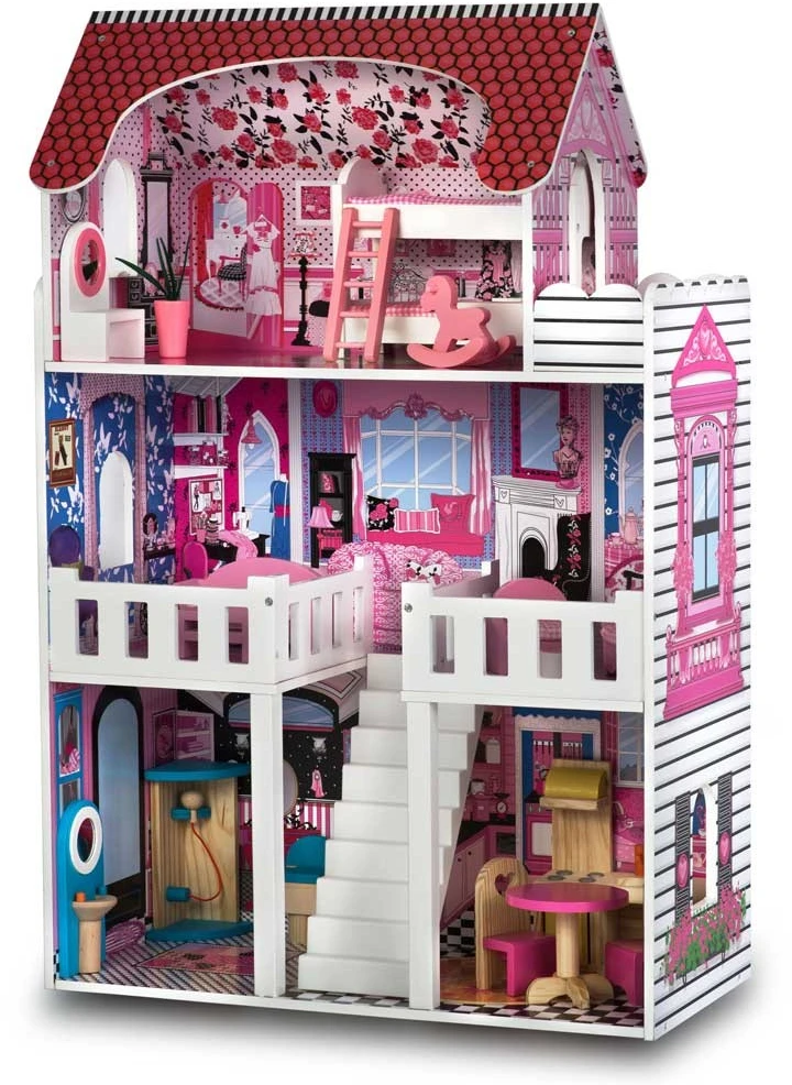 Ricokids Lėlių namelis su priedais 60x30x90 cm