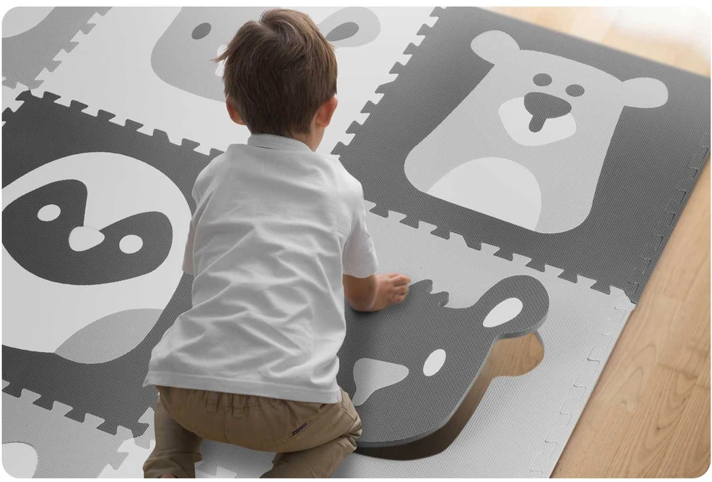 Ricokids Porolono kilimėlis dėlionės 180x180 cm 9 vnt Pilki gyvūnai