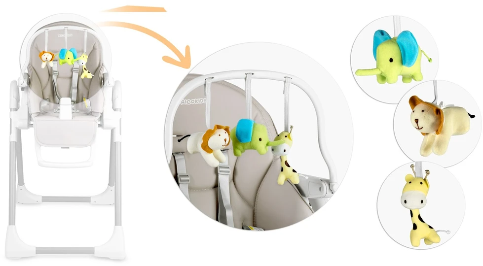 Ricokids Nukido Maitinimo kėdutė su staliuku, Belo šokdynė, pilka + apsauginis lankelis