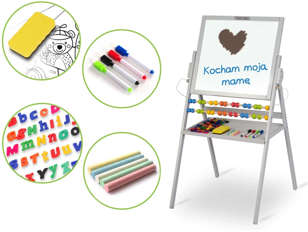 Ricokids pilka magnetinė kreidinė sukamasis lenta