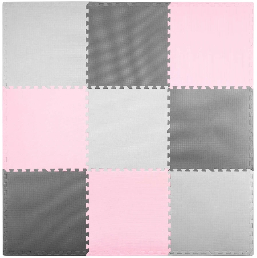 Ricokids Putplasčio dėlionės kilimėlis 180x180cm 9 vnt. pilkai rožinės spalvos