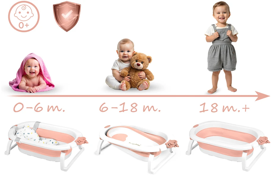 Sulankstoma vonelė vaikams, kūdikiams su įdėklu Ricokids RK-286 balta ir rožinė