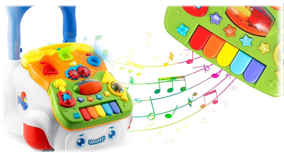 Ricokids RK-744 baltas edukacinis vaikščiojimo žaislas su muzika 2in1