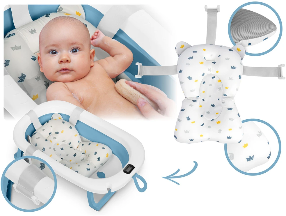 Ricokids Sulankstoma vonelė vaikams, kūdikiams su termometru ir įdėklu RK-287, balta ir mėlyna