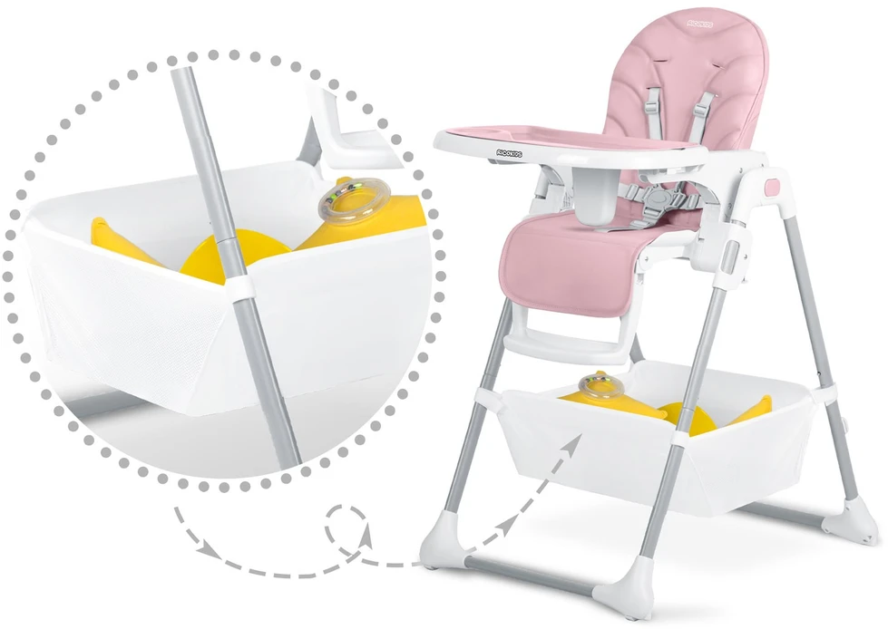 Ricokids Kūdikių maitinimo kėdutė, reguliuojamo aukščio, su nuimamu padėklu, rožinė aukšta kėdutė kūdikiams ir mažiems vaikams