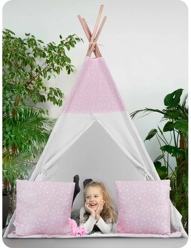 Ricokids Vaikiška tipi palapinė su lemputėmis - rožinė su taškeliais