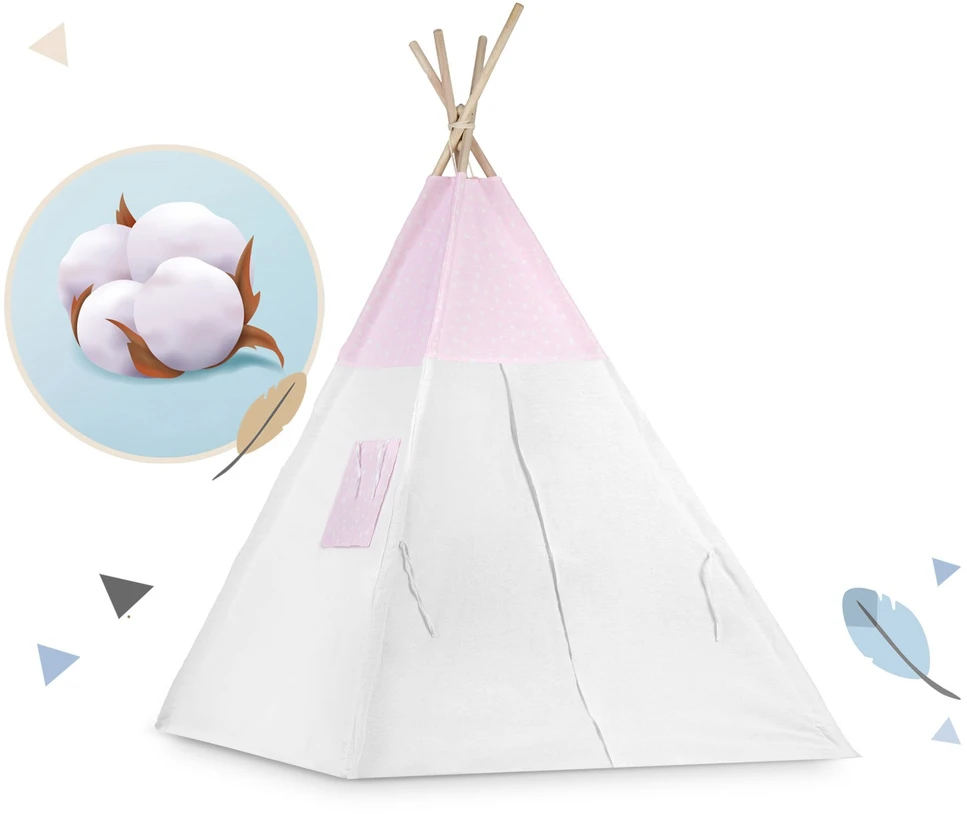 Ricokids Vaikiška tipi palapinė su lemputėmis - rožinė su taškeliais