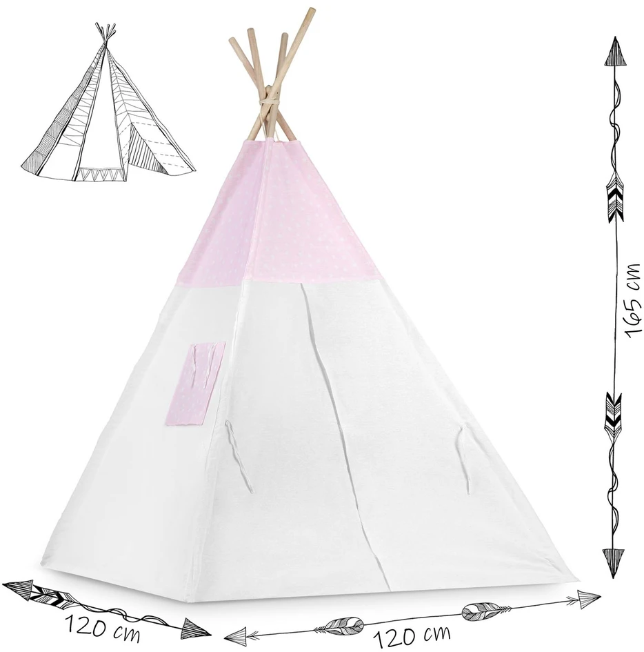 Ricokids Vaikiška tipi palapinė su lemputėmis - rožinė su taškeliais